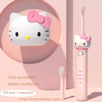 Электрическая зубная щетка с рисунком Hello Kitty для взрослых и детей, автоматическая зубная щетка, Розовая Мягкая щетина, высококачественная зубная щетка