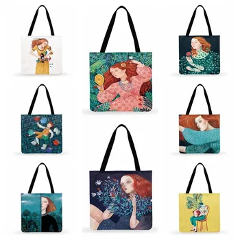 Уличные пляжные сумки, Скандинавская Забавная сумка с портретной иллюстрацией, женская повседневная сумка-тоут, Женская сумка через плечо, складные сумки для покупок