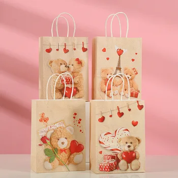 Подарочные пакеты с медвежьим сердечком на День Святого Валентина, бумажный пакет для упаковки конфет, украшение для вечеринки в честь Дня Святого Валентина, подарок на День рождения.