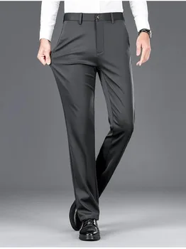 Мужские деловые бархатные костюмные брюки, прямые брюки, вышитые брючные брюки для отдыха, Удобные официальные эластичные официальные брюки