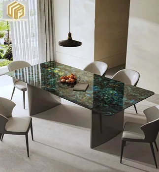 Итальянский обеденный стол, обеденный стол из высококачественного мрамора, прямоугольный обеденный стол и стул из нержавеющей стали в сочетании для домашнего использования
