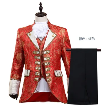Мужской Дворцовый сценический Ретро-европейский костюм для выступлений, двубортный костюм, красные, синие, золотые Костюмы из 3 предметов, мужские костюмы с брюками, жилетами