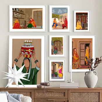 Сикхские Женщины Индийской Культуры Панджаби Этническое Настенное Искусство Холст Живопись Плакаты на Скандинавскую Тему и Принты Настенные Панно для Декора Гостиной