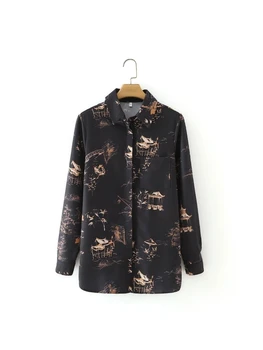 Винтажная женская свободная рубашка с цифровой печатью, женская блузка с длинным рукавом, повседневные женские топы с отложным воротником, Blusas S8783