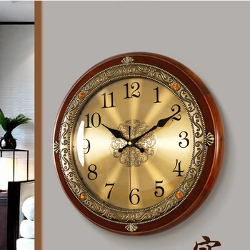 Золотые Роскошные Настенные часы, Необычные Европейские Винтажные Деревянные Оригинальные Настенные часы, современный Стильный Круглый Минималистичный декор для дома Reloj Pared