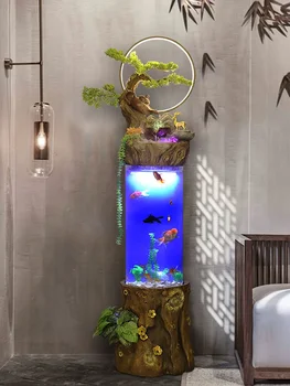 Креативный фонтан с водяным пейзажем, цилиндрическая чаша с золотыми рыбками, безводный увлажнитель воздуха для гостиной