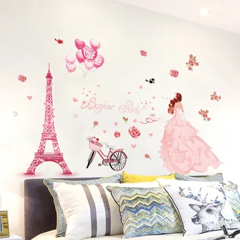 Романтические наклейки на стену с воздушным шаром в виде розового цветка, Любовь свадебной девушки, Украшение комнаты, Фреска 