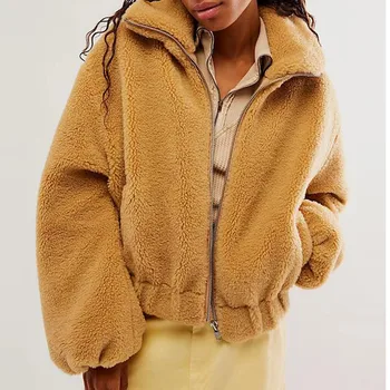 Женская зимняя теплая куртка с длинным рукавом, пальто на молнии, пушистая повседневная куртка, модная верхняя одежда с карманами, уличная одежда