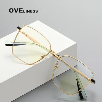 Модные женские оптические очки с защитой от синего света, плоские линзы, большая металлическая оправа для очков для чтения, очки для пресбиопии