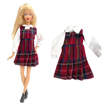 NK Новейший 1 комплект Повседневного платья принцессы в стиле пэчворк, Модная повседневная студенческая одежда для Барби, Аксессуары, Кукла, Подарочная игрушка для девочек 9X