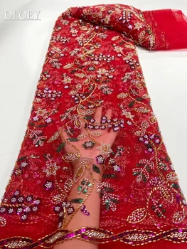 2023 Модная Элегантная Французская вышивка Бисером Кружевная ткань в Африканском Нигерийском стиле с блестками Ткань для свадебного платья