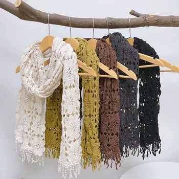 Мягкий и универсальный женский шарф, связанный крючком, весенне-осенний шарф для защиты шеи