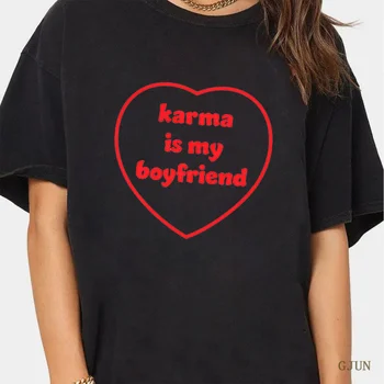Женская летняя футболка с принтом Midnights Karma Is My Boyfriend, Уличная одежда в стиле Харадзюку, Футболка с коротким рукавом, Эстетическая Женская футболка