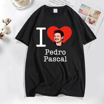 Мужская футболка I Love Pedro Pascal, футболки, хлопковая летняя футболка с коротким рукавом и круглым вырезом, графическая уличная одежда Tess 90-х, мужская одежда