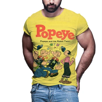 Летняя Горячая Модная мужская Качественная футболка с забавным дизайном Popeye с 3D принтом 2023, Мужская Красивая Верхняя футболка, Крутая Мужская футболка
