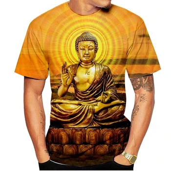 Модная новая мужская футболка с благородным принтом Будды, буддийский уличный топ Harajuku с круглым вырезом и короткими рукавами, большой удобный топ в стиле харадзюку