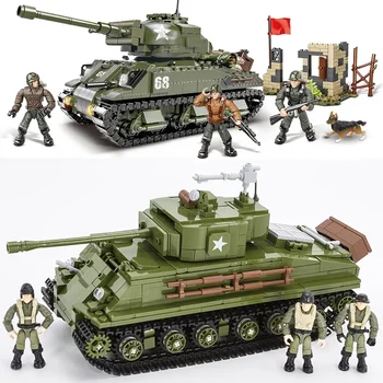 Американские строительные блоки для танков Sherman M4 Военные кирпичи WW2 Солдаты Армейское оружие DIY Игрушки Подарки для мальчиков