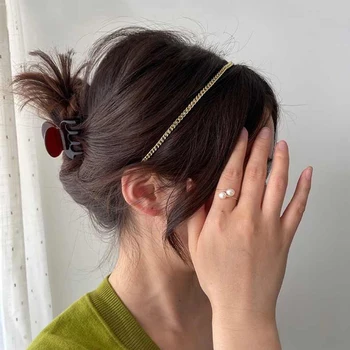 Модная повязка на голову KAJEER с металлической цепочкой, Резинки для волос, Женские Элегантные Обручи для волос Золотого цвета, Ободки для волос, Резинки для волос, Аксессуары для волос