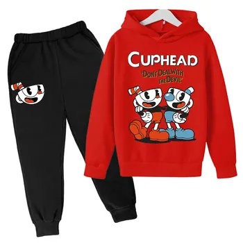 Толстовка от 4 до 14 лет для мальчиков и девочек cuphead- Детская одежда, костюм из 2 предметов для детей, Детские толстовки для мальчиков, Пуловер + Брюки
