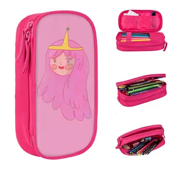 Коробка для ручек большой емкости Pink Princess Bubblegum Adventures Time, двухслойный чехол для карандашей, Женская косметичка в подарок