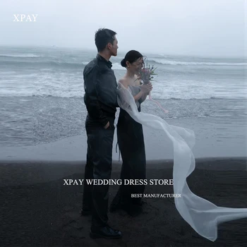 XPAY Простые черные Корейские вечерние платья Для свадебной фотосессии С открытыми плечами, длинными рукавами-накидками, вечернее платье из эластичного атласа для пляжной вечеринки.