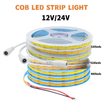 12V 24V COB LED Strip 320 480 528LEDs/M Ультратонкая 8 ММ Лента Light Bar 5M 10M Dimmable FOB Линейное Освещение RA90 Лампа Высокой плотности