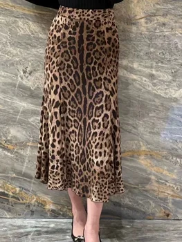 Весной и осенью в стиле ретро новая леопардовая юбка с высокой талией, модная юбка-джокер с рыбьим хвостом, элегантная темпераментная женская одежда.