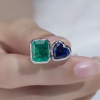 Pirmiana Новое модное кольцо из контрастного 18-каратного золота с зеленым изумрудом, выращенным в лаборатории, и синим лабораторным сапфиром для женщин, изысканные ювелирные изделия