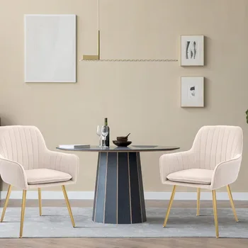 Мебель Для современной гостиной и столовой, кресла для гостей клуба с черными металлическими ножками, комплект из 2-х, бежевый