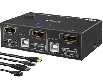 Двухмониторный KVM-переключатель HDMI + Displayport, HDMI DP Extended Display Switcher для 2 компьютеров с общим доступом к 2 мониторам и 4 портам USB 2.0