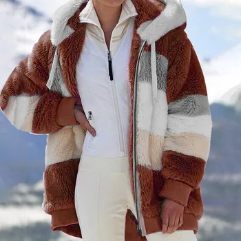 Зимнее пальто для женщин, длинное пальто с плюшевым мишкой, теплое утолщенное флисовое пальто из искусственного меха, зимняя куртка, женский топ с длинным рукавом