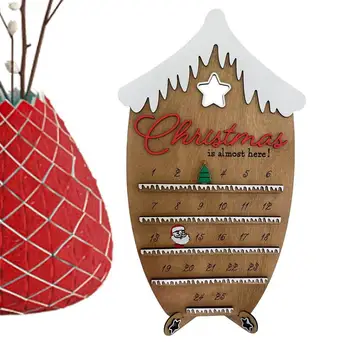 Рождественский подвесной адвент-календарь на 24 дня, красно-белый Санта-Клаус, дизайн в виде снежинки и лося, Деревянное украшение для обратного отсчета Рождества