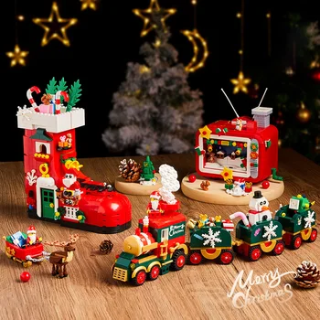 Освещение Рождественского телевизора, поезда, чулок, модель строительного блока, игрушка-головоломка для сборки на Рождество