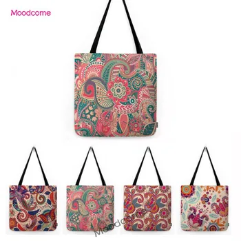 Розовый богемный геометрический цветочный узор Пейсли, призвание в средиземноморском стиле, водонепроницаемая пляжная сумка, курортный подарок, сумка для покупок