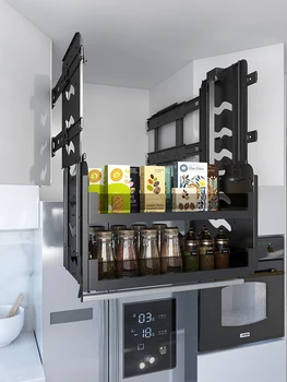 Высокий шкаф с подъемной корзиной шкаф для холодильника верхняя закуска двухслойный связанный лифт углубление