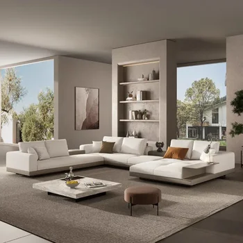 Новый угловой тканевый диван Nordic Light, роскошный дизайнерский многоместный диван из хлопка и льна в минималистском стиле для элитной виллы