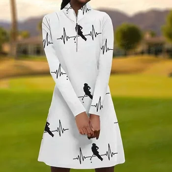 Женское платье для тенниса с длинными рукавами, простое, удобное платье для гольфа с длинными рукавами, повседневное, новинка осени 2024 года.