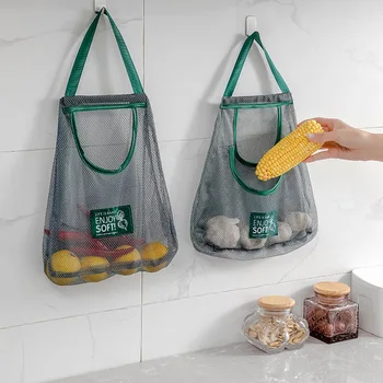 2X Кухонная Многофункциональная подвесная сумка для фруктов и овощей, настенная сумка для хранения имбиря и чеснока, сетчатая сумка для многоразового использования, артефакт для хранения
