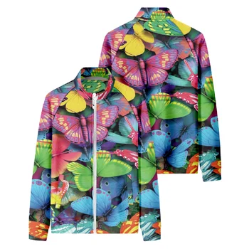 Куртка с воротником-стойкой с логотипом бабочки, мужская и женская одежда, модное пальто, пара, кардиган с 3D цифровой печатью, куртка на молнии 3