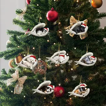 Украшения для рождественской елки, собаки | Акриловая подвеска в виде спящего ангела в виде животного | Мультяшные украшения для вечеринок, милые украшения для