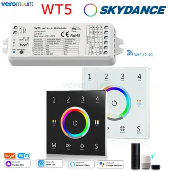 WT5 Tuya Smart RGBCCT Контроллер 12 В 24 В постоянного тока 5 в 1 Диммер RGB CCT RGBW RGBWW Светодиодные Ленты Сенсорная Панель 2,4 Г RF Wifi Контроллер