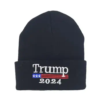 Шапка в поддержку кампании Трампа 2024, зимняя теплая вязаная шапочка для кемпинга, пеших прогулок, езды на велосипеде, вязаная шапка с вышивкой Трампа