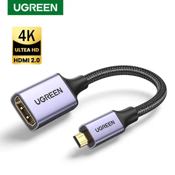 UGREEN Micro HDMI-HDMI Адаптер 4K/60Hz 3D Micro HDMI-HDMI для GoPro Hero 7 Raspberry Pi 4 Sony Nikon Плетеный Кабель HDMI