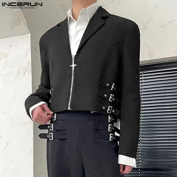 Повседневные топы в простом стиле INCERUN, Новый мужской металлический короткий дизайнерский костюм на молнии, уличный однотонный универсальный удобный блейзер S-5X