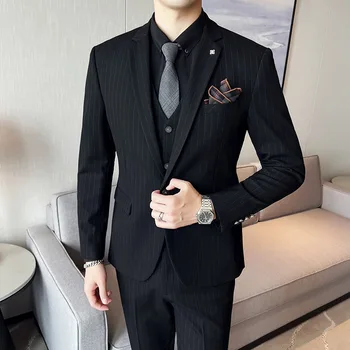 Модный красавец 2023 года (костюм + жилет + брюки) тонкий деловой повседневный мужской костюм-тройка высокого класса большого размера