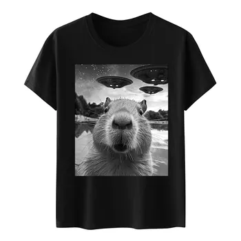 Забавная футболка с изображением Капибары, селфи с НЛО, странная футболка, футболки Wonmen, топы