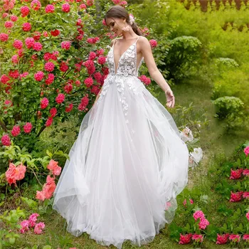 Свадебное платье Smileven с 3D цветами, V-образный вырез, бретельки, платья невесты, Элегантное Мягкое Свадебное платье Vestido de novia 2023 г.