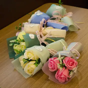 Букет искусственных роз с 3 головками, Держащий в руке Мыльный цветок, Свадебный декор на День Святого Валентина, Розы для влюбленных, Искусственные цветы, Подарочная упаковка
