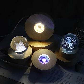 Основание светильника из круглого дерева USB с переключателем Светодиодная подсветка Вращающаяся подставка для дисплея Основание светильника Домашний декор