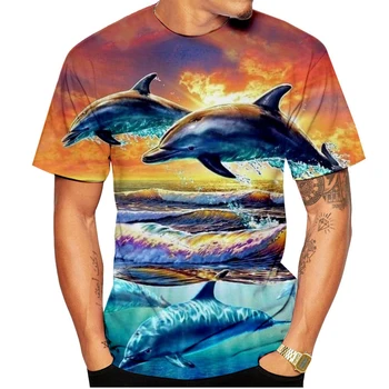 Новая модная футболка с изображением дельфина с коротким рукавом и 3D-принтом для мужчин и женщин